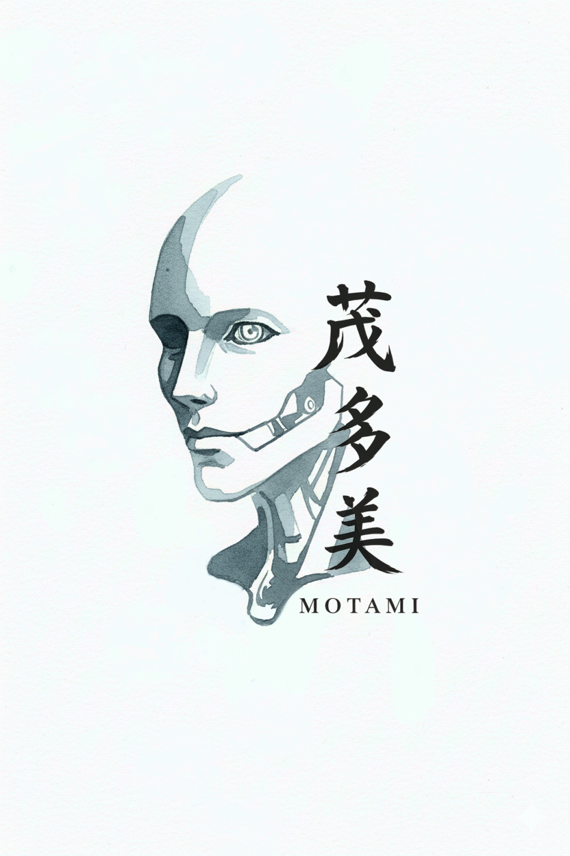 Logo MOTAMI SRL - acquarello android e con Kanji Giapponesi